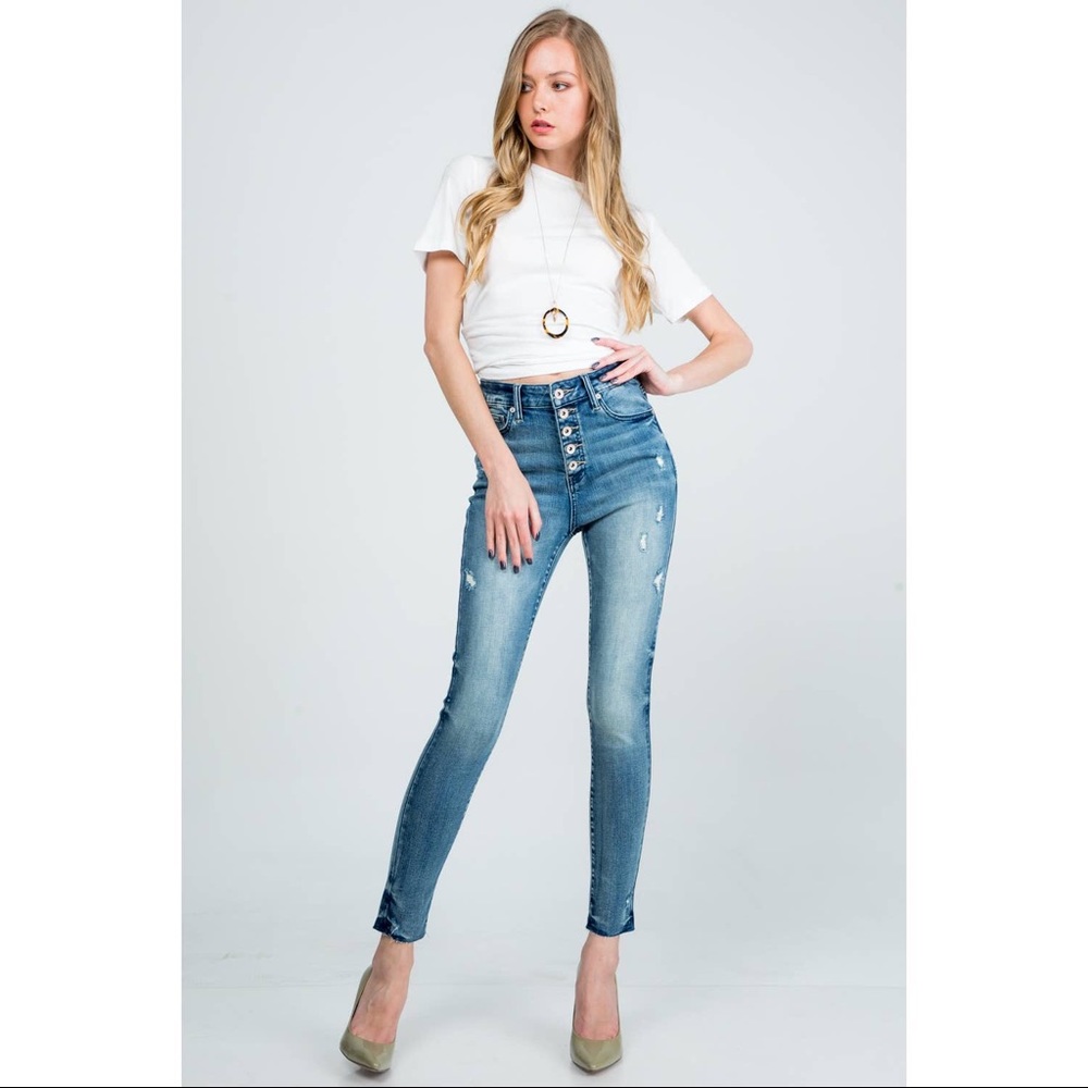 CLEARANCE Padme High Rise Exposed Button Fly Skinny Jeans - Picture 9 of 13
